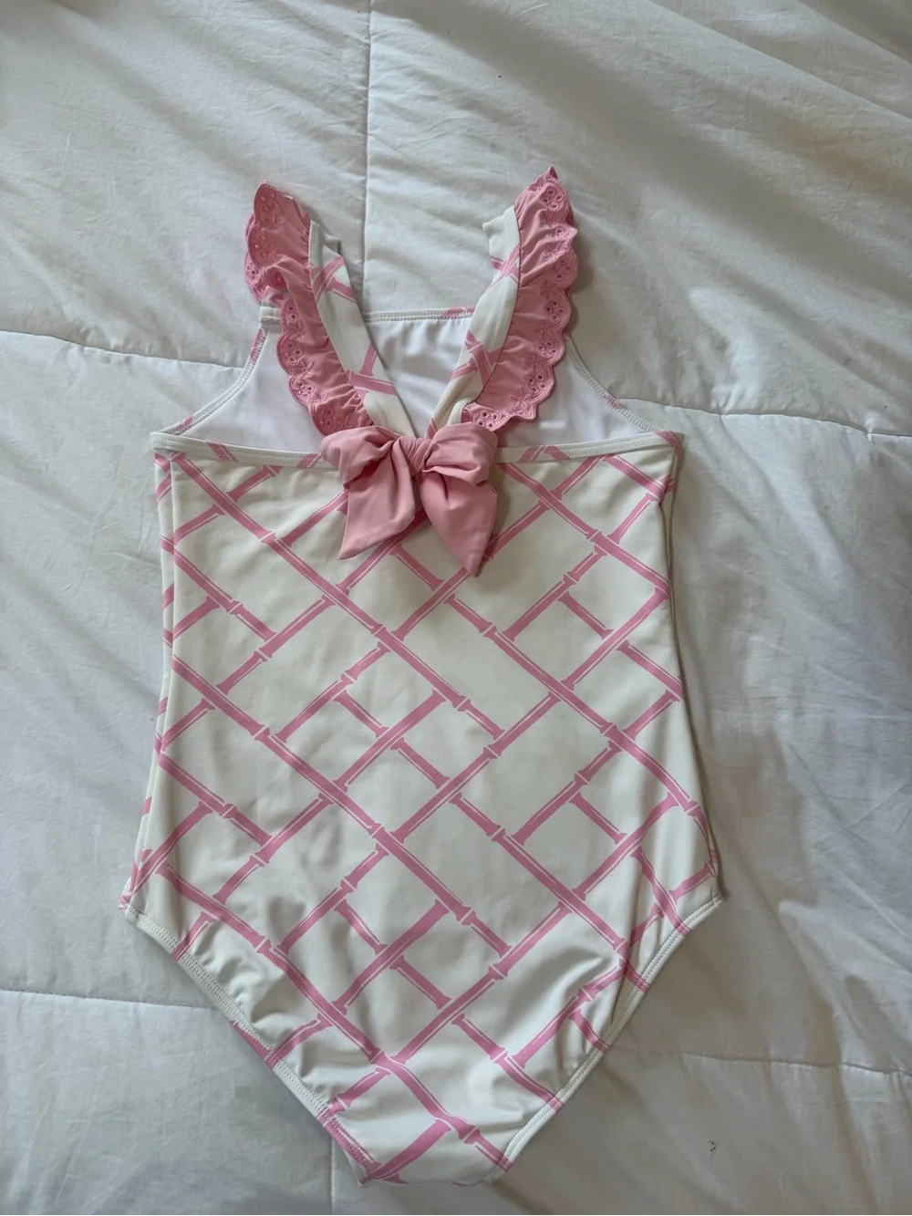 The Beaufort Bonnet Company Pink Lattice on Cream Girls One-Piece Swimsuit